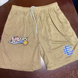 NBA Mens Beige Philadelphia 76ers Elastic Waist Drawstring Athletic Shorts Sz XL